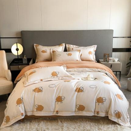 91家纺网 家纺一手货源 找家纺 大宽边A纯棉B牛奶绒四件套133*72全棉加绒法兰宝宝兔绒水晶 小绵羊