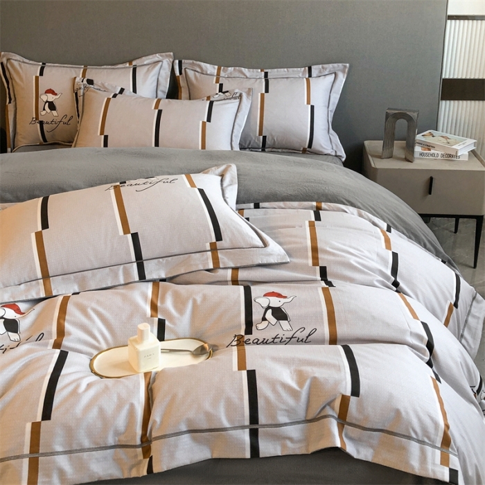 91家纺网 家纺一手货源 找家纺 大宽边A纯棉B牛奶绒四件套133*72全棉加绒法兰宝宝兔绒水晶 奔奔象