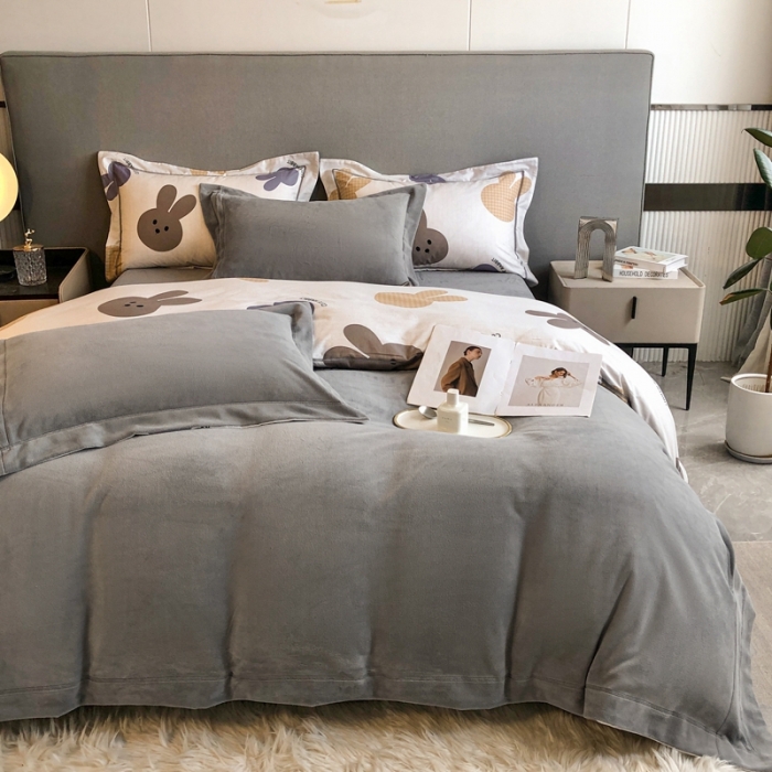 91家纺网 家纺一手货源 找家纺 大宽边A纯棉B牛奶绒四件套133*72全棉加绒法兰宝宝兔绒水晶 兔宝