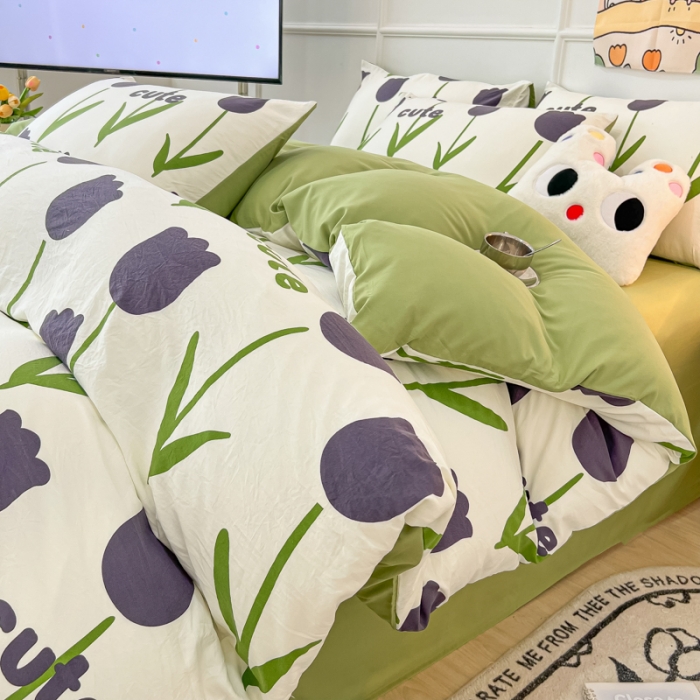 91家纺网 家纺一手货源 找家纺 （总）玉海棠 2023新款水洗棉印花四件套