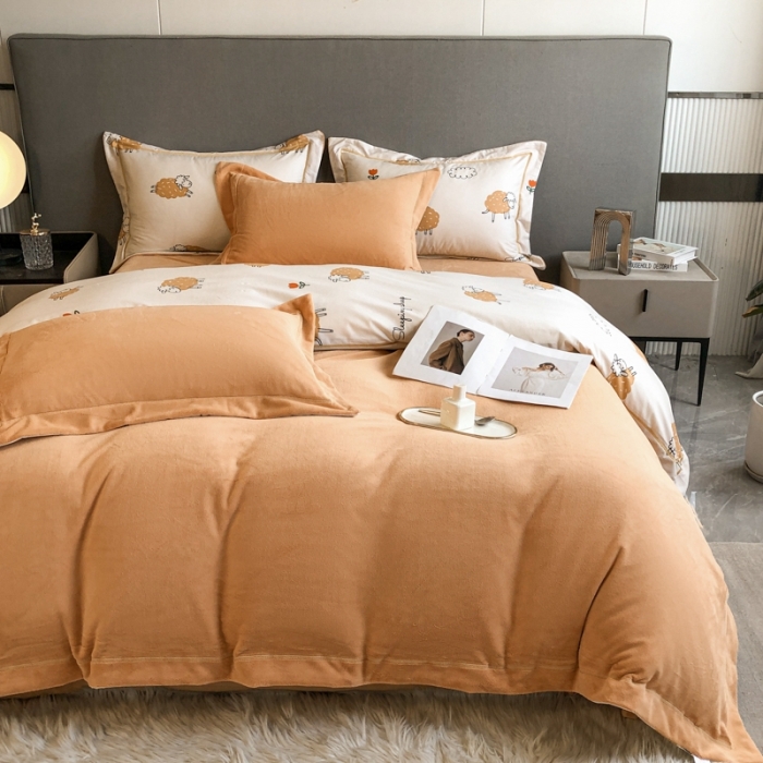 91家纺网 家纺一手货源 找家纺 大宽边A纯棉B牛奶绒四件套133*72全棉加绒法兰宝宝兔绒水晶 小绵羊