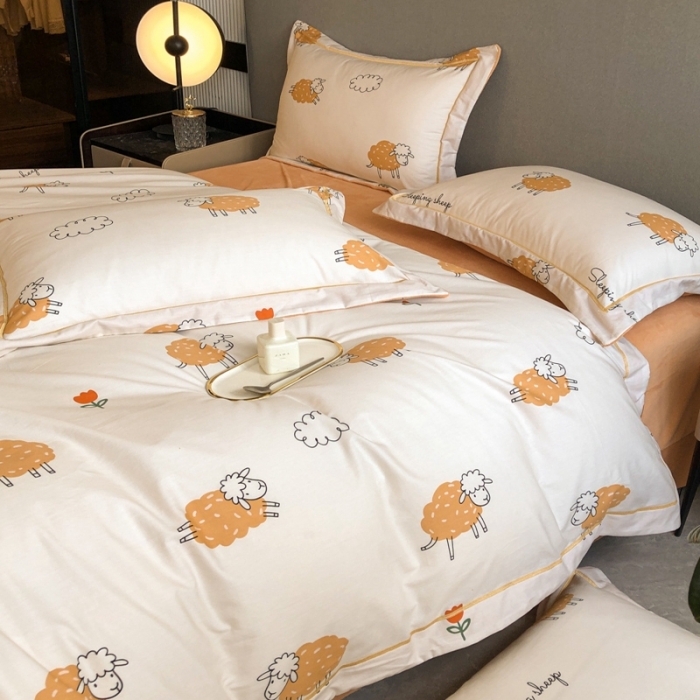 91家纺网 家纺一手货源 找家纺 大宽边A纯棉B牛奶绒四件套133*72全棉加绒法兰宝宝兔绒水晶 小绵羊