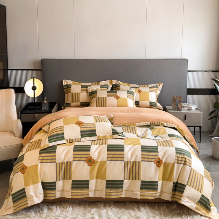 91家纺网 家纺一手货源 找家纺 大宽边A纯棉B牛奶绒四件套133*72全棉加绒法兰宝宝兔绒水晶 映彩