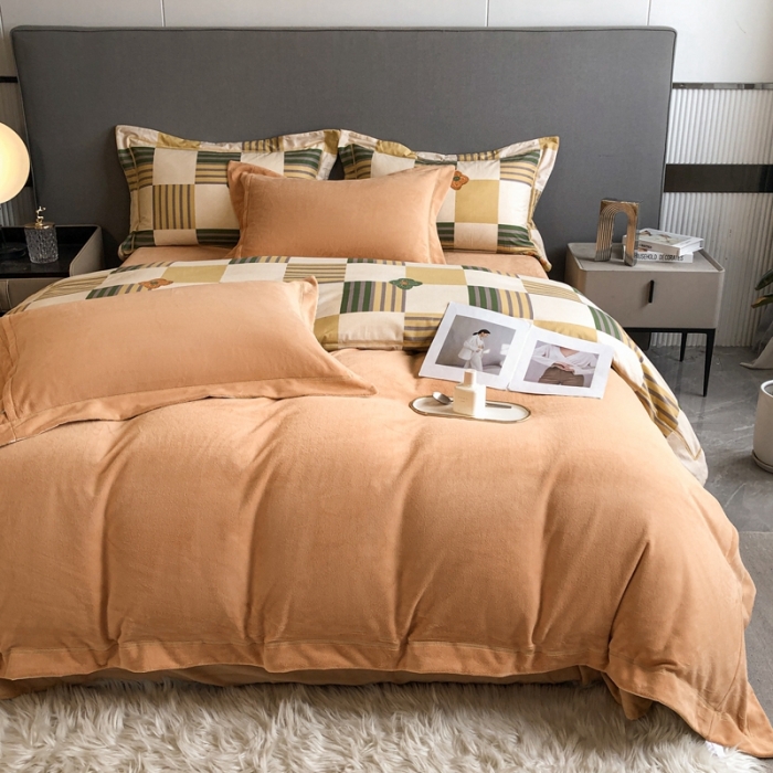 91家纺网 家纺一手货源 找家纺 大宽边A纯棉B牛奶绒四件套133*72全棉加绒法兰宝宝兔绒水晶 映彩