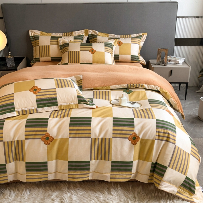 91家纺网 家纺一手货源 找家纺 大宽边A纯棉B牛奶绒四件套133*72全棉加绒法兰宝宝兔绒水晶 映彩