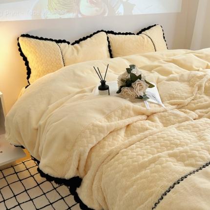 91家纺网 家纺一手货源 找家纺 （总）轻奢坊 2023新款兔兔绒牛奶绒爱心兔绒拼接款四件套