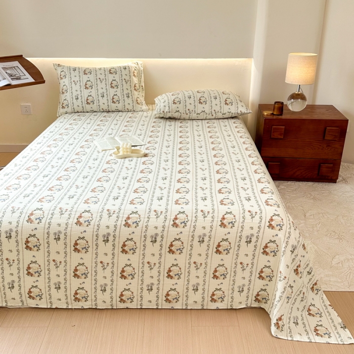 91家纺网 家纺一手货源 找家纺 火星时代 2023新款A类有氧提花小竺棉床单水洗棉粗布床单三件套 彩环熊