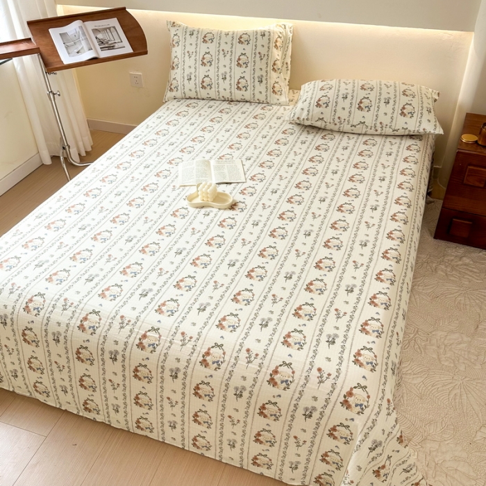 91家纺网 家纺一手货源 找家纺 火星时代 2023新款A类有氧提花小竺棉床单水洗棉粗布床单三件套 彩环熊