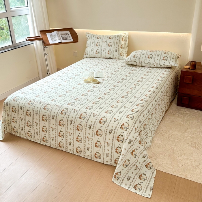 91家纺网 家纺一手货源 找家纺 火星时代 2023新款A类有氧提花小竺棉床单水洗棉粗布床单三件套 彩环熊