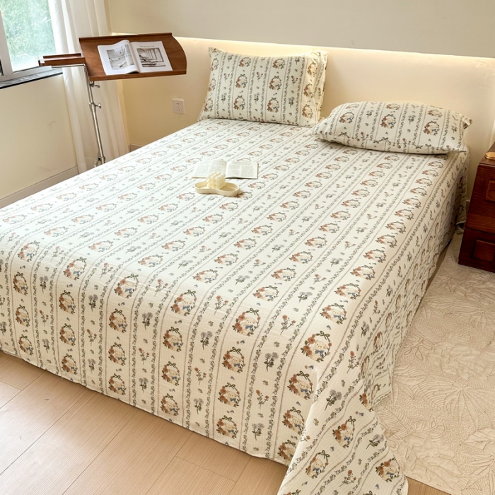 91家纺网 家纺一手货源 找家纺 火星时代 2023新款A类有氧提花小竺棉床单水洗棉粗布床单三件套 彩环熊