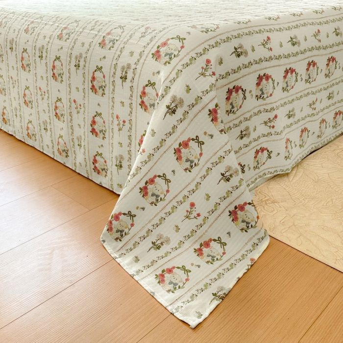 91家纺网 家纺一手货源 找家纺 火星时代 2023新款A类有氧提花小竺棉床单水洗棉粗布床单三件套 彩环熊