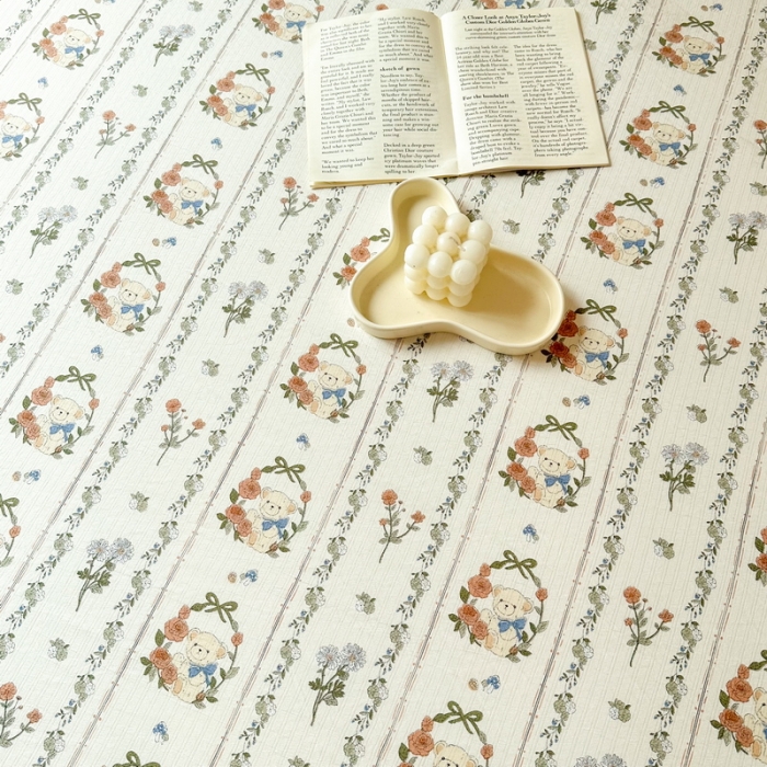 91家纺网 家纺一手货源 找家纺 火星时代 2023新款A类有氧提花小竺棉床单水洗棉粗布床单三件套 彩环熊