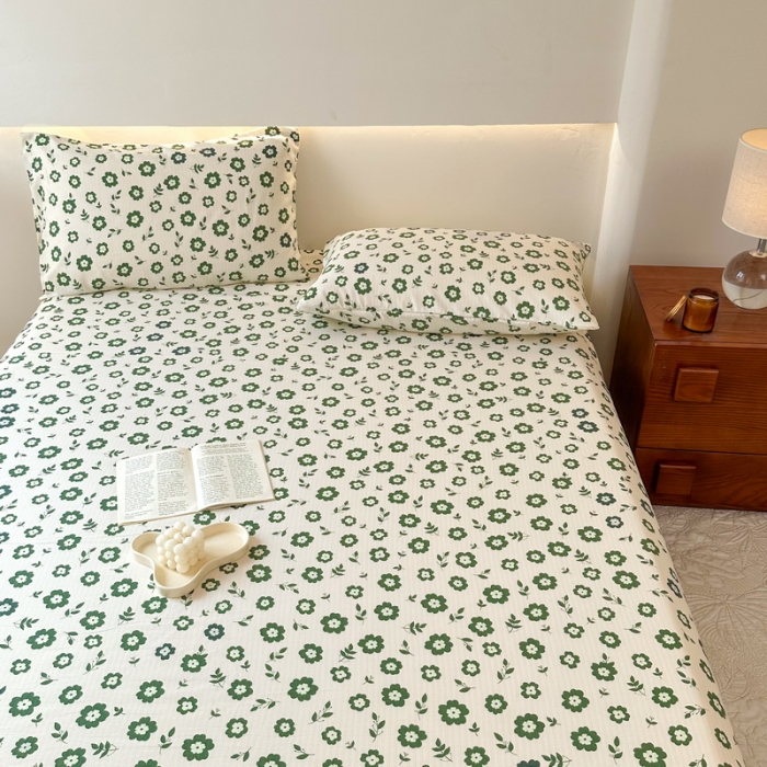 91家纺网 家纺一手货源 找家纺 火星时代 2023新款A类有氧提花小竺棉床单水洗棉粗布床单三件套 繁华