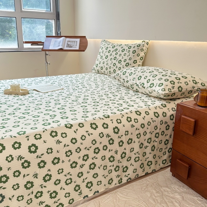 91家纺网 家纺一手货源 找家纺 火星时代 2023新款A类有氧提花小竺棉床单水洗棉粗布床单三件套 繁华