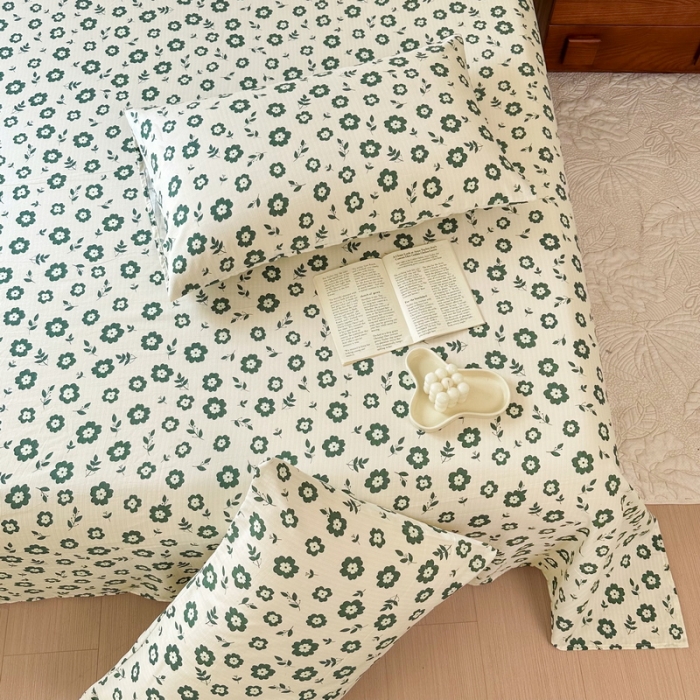 91家纺网 家纺一手货源 找家纺 火星时代 2023新款A类有氧提花小竺棉床单水洗棉粗布床单三件套 繁华