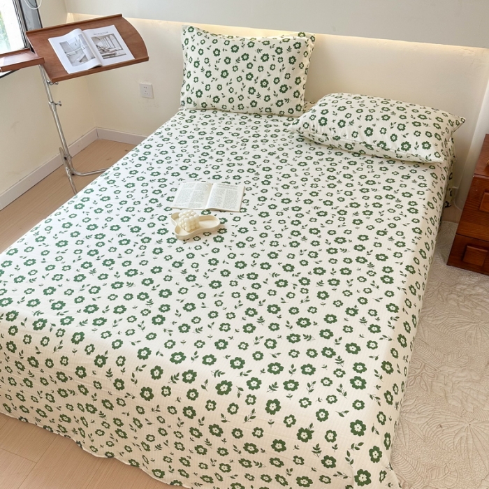 91家纺网 家纺一手货源 找家纺 火星时代 2023新款A类有氧提花小竺棉床单水洗棉粗布床单三件套 繁华