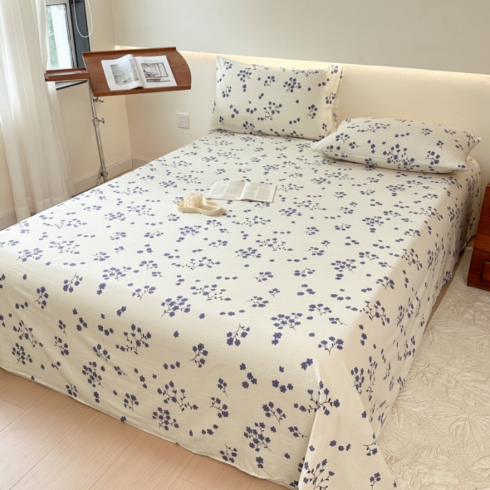 91家纺网 家纺一手货源 找家纺 火星时代 2023新款A类有氧提花小竺棉床单水洗棉粗布床单三件套 芬芳