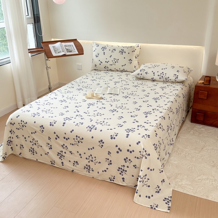 91家纺网 家纺一手货源 找家纺 火星时代 2023新款A类有氧提花小竺棉床单水洗棉粗布床单三件套 芬芳