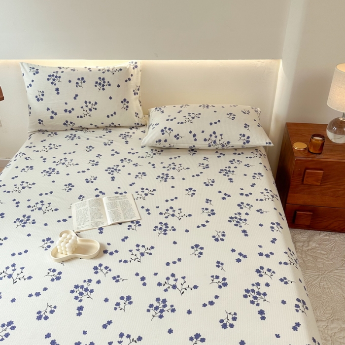 91家纺网 家纺一手货源 找家纺 火星时代 2023新款A类有氧提花小竺棉床单水洗棉粗布床单三件套 芬芳