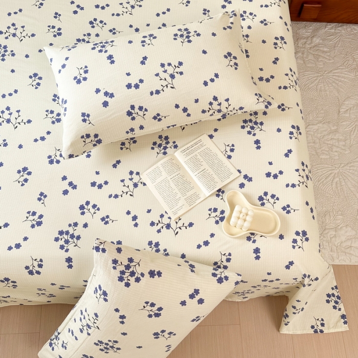 91家纺网 家纺一手货源 找家纺 火星时代 2023新款A类有氧提花小竺棉床单水洗棉粗布床单三件套 芬芳