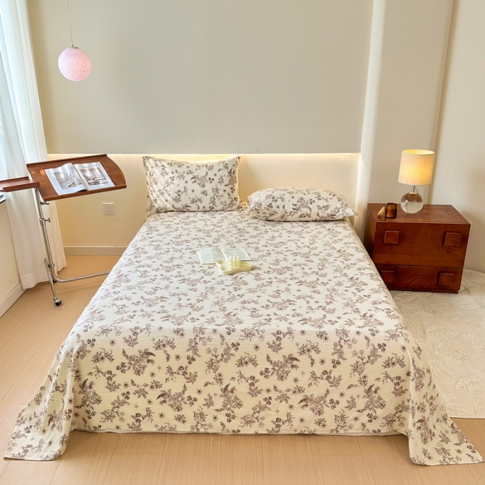 91家纺网 家纺一手货源 找家纺 火星时代 2023新款A类有氧提花小竺棉床单水洗棉粗布床单三件套 花语