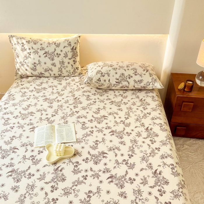 91家纺网 家纺一手货源 找家纺 火星时代 2023新款A类有氧提花小竺棉床单水洗棉粗布床单三件套 花语