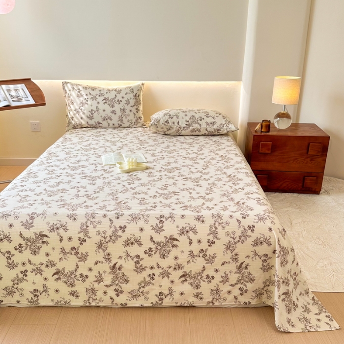 91家纺网 家纺一手货源 找家纺 火星时代 2023新款A类有氧提花小竺棉床单水洗棉粗布床单三件套 花语