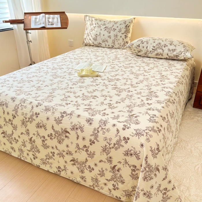 91家纺网 家纺一手货源 找家纺 火星时代 2023新款A类有氧提花小竺棉床单水洗棉粗布床单三件套 花语