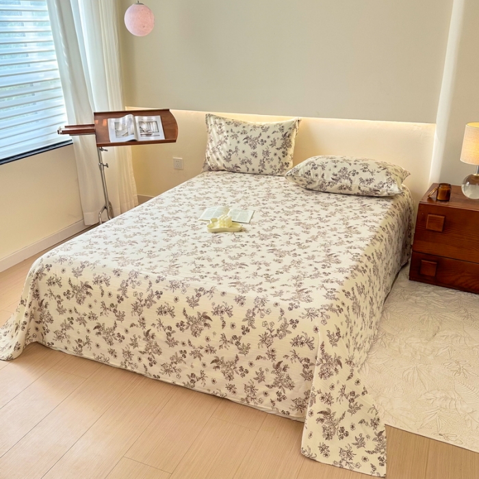 91家纺网 家纺一手货源 找家纺 火星时代 2023新款A类有氧提花小竺棉床单水洗棉粗布床单三件套 花语