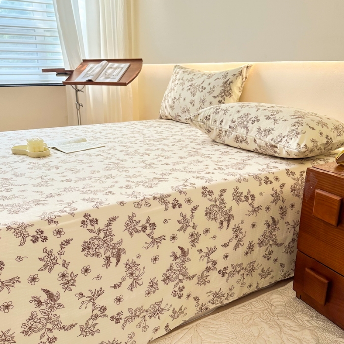 91家纺网 家纺一手货源 找家纺 火星时代 2023新款A类有氧提花小竺棉床单水洗棉粗布床单三件套 花语