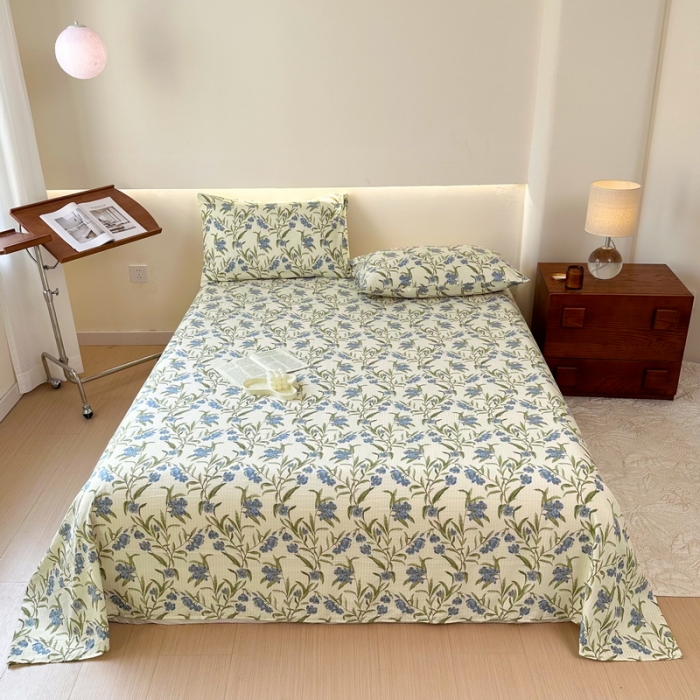 91家纺网 家纺一手货源 找家纺 火星时代 2023新款A类有氧提花小竺棉床单水洗棉粗布床单三件套 木野