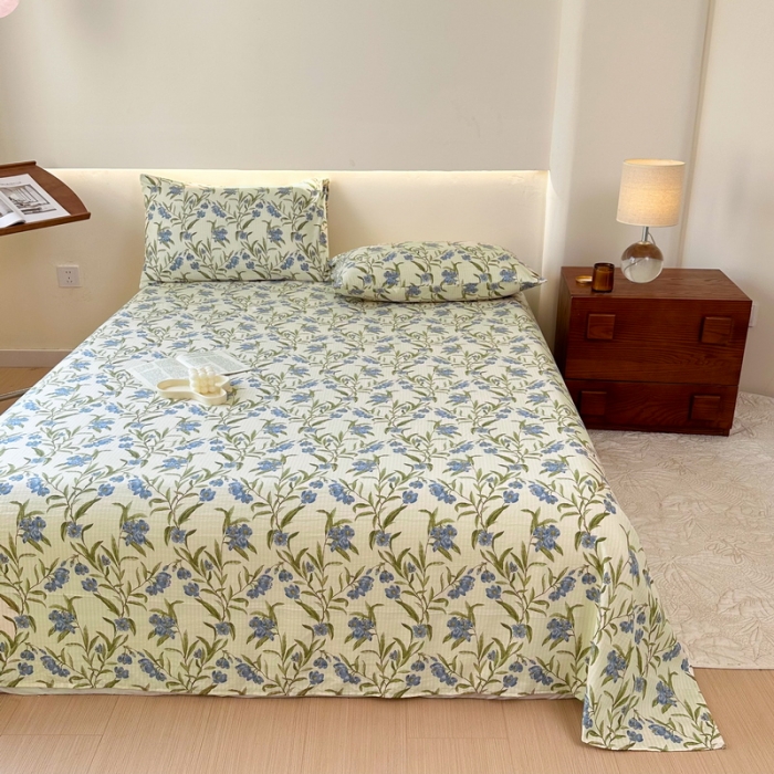 91家纺网 家纺一手货源 找家纺 火星时代 2023新款A类有氧提花小竺棉床单水洗棉粗布床单三件套 木野