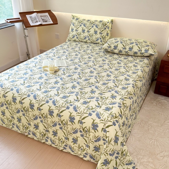 91家纺网 家纺一手货源 找家纺 火星时代 2023新款A类有氧提花小竺棉床单水洗棉粗布床单三件套 木野