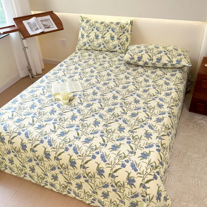 91家纺网 家纺一手货源 找家纺 火星时代 2023新款A类有氧提花小竺棉床单水洗棉粗布床单三件套 木野