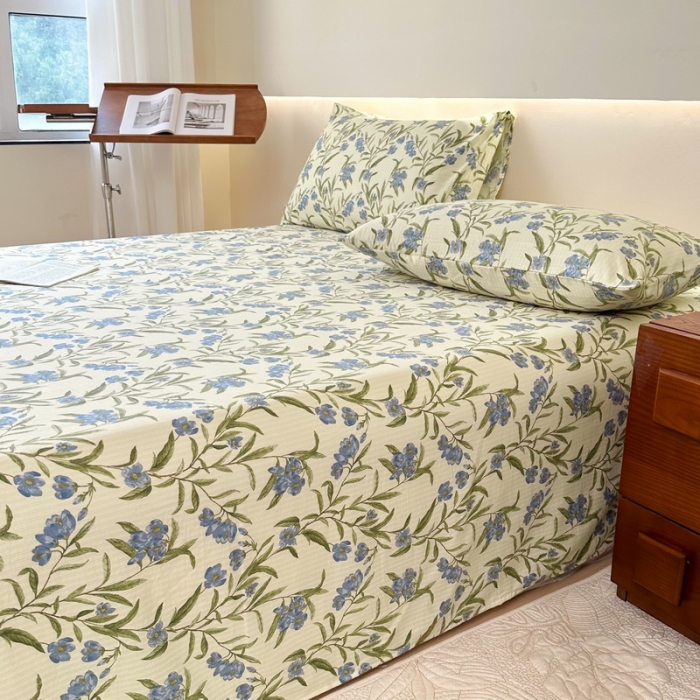 91家纺网 家纺一手货源 找家纺 火星时代 2023新款A类有氧提花小竺棉床单水洗棉粗布床单三件套 木野