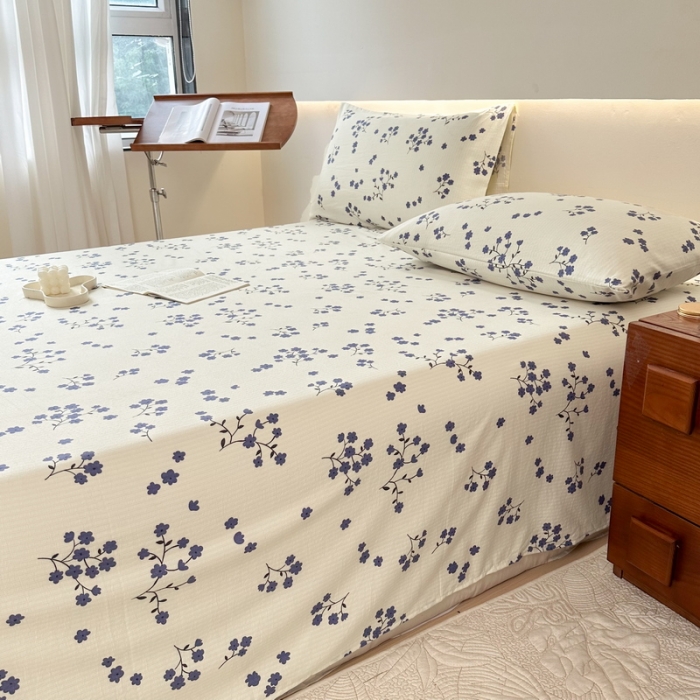 91家纺网 家纺一手货源 找家纺 火星时代 2023新款A类有氧提花小竺棉床单水洗棉粗布床单三件套 芬芳