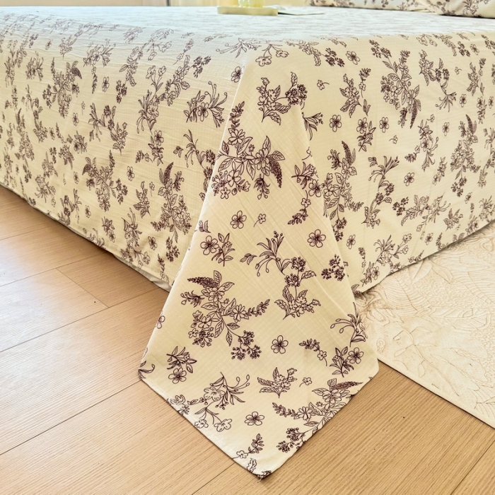 91家纺网 家纺一手货源 找家纺 火星时代 2023新款A类有氧提花小竺棉床单水洗棉粗布床单三件套 花语