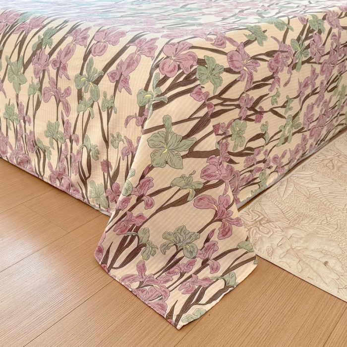 91家纺网 家纺一手货源 找家纺 火星时代 2023新款A类有氧提花小竺棉床单水洗棉粗布床单三件套 美人蕉