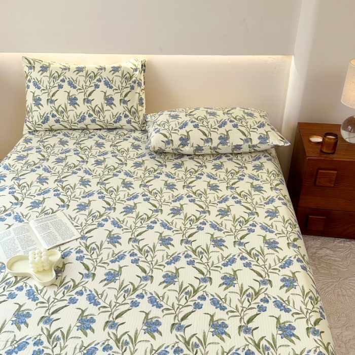 91家纺网 家纺一手货源 找家纺 火星时代 2023新款A类有氧提花小竺棉床单水洗棉粗布床单三件套 木野