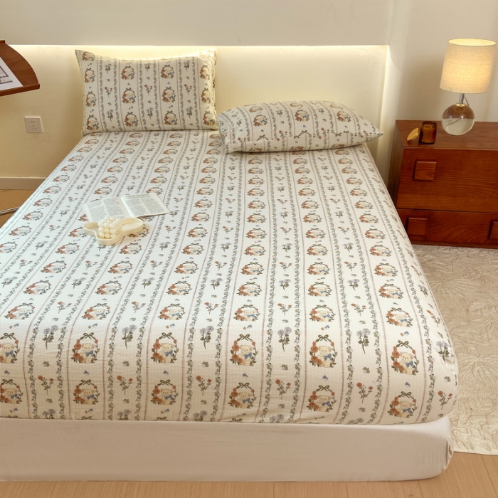 91家纺网 家纺一手货源 找家纺 火星时代 2023新款A类床笠罩棉小竺棉床笠保护套纯色床罩床垫罩床套 彩环熊