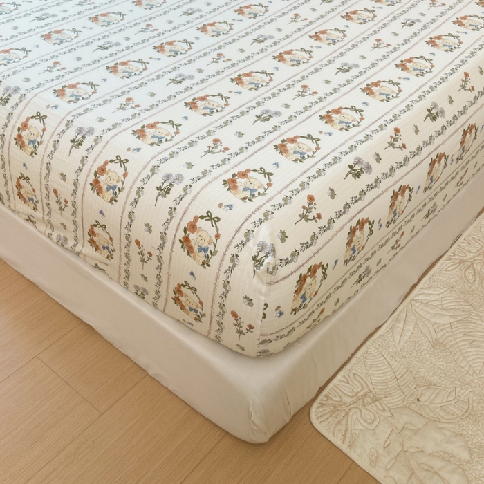 91家纺网 家纺一手货源 找家纺 火星时代 2023新款A类床笠罩棉小竺棉床笠保护套纯色床罩床垫罩床套 彩环熊