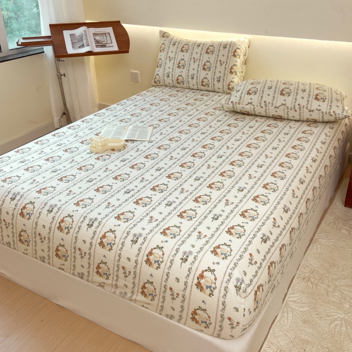 91家纺网 家纺一手货源 找家纺 火星时代 2023新款A类床笠罩棉小竺棉床笠保护套纯色床罩床垫罩床套 彩环熊