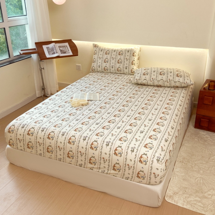 91家纺网 家纺一手货源 找家纺 火星时代 2023新款A类床笠罩棉小竺棉床笠保护套纯色床罩床垫罩床套 彩环熊