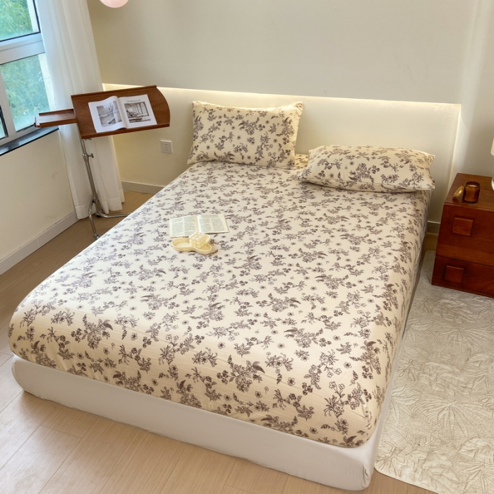 91家纺网 家纺一手货源 找家纺 火星时代 2023新款A类床笠罩棉小竺棉床笠保护套纯色床罩床垫罩床套 花语