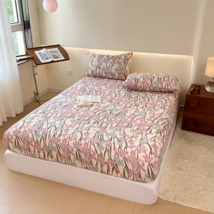 91家纺网 家纺一手货源 找家纺 火星时代 2023新款A类床笠罩棉小竺棉床笠保护套纯色床罩床垫罩床套 美人蕉