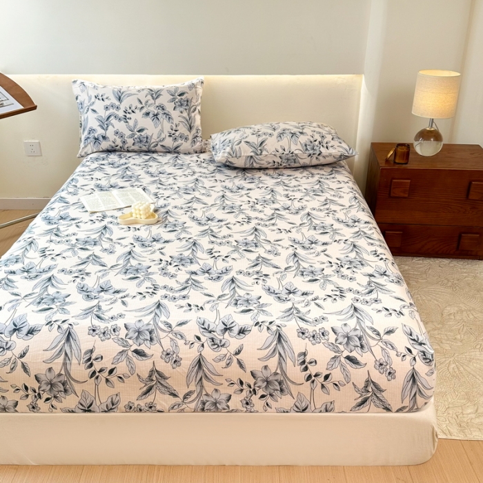 91家纺网 家纺一手货源 找家纺 火星时代 2023新款A类床笠罩棉小竺棉床笠保护套纯色床罩床垫罩床套 青花瓷