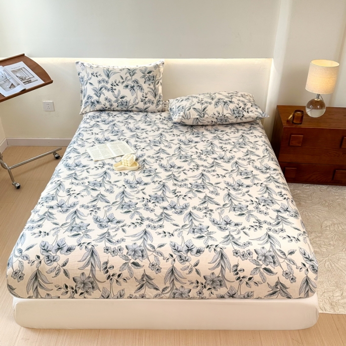 91家纺网 家纺一手货源 找家纺 火星时代 2023新款A类床笠罩棉小竺棉床笠保护套纯色床罩床垫罩床套 青花瓷