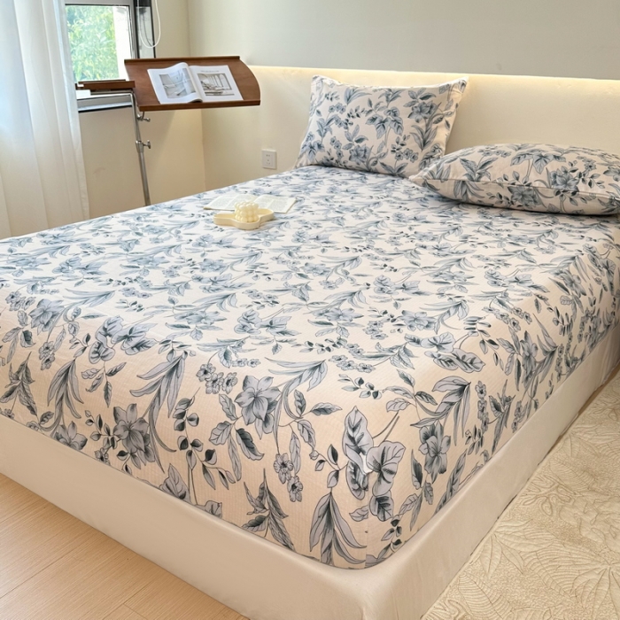 91家纺网 家纺一手货源 找家纺 火星时代 2023新款A类床笠罩棉小竺棉床笠保护套纯色床罩床垫罩床套 青花瓷