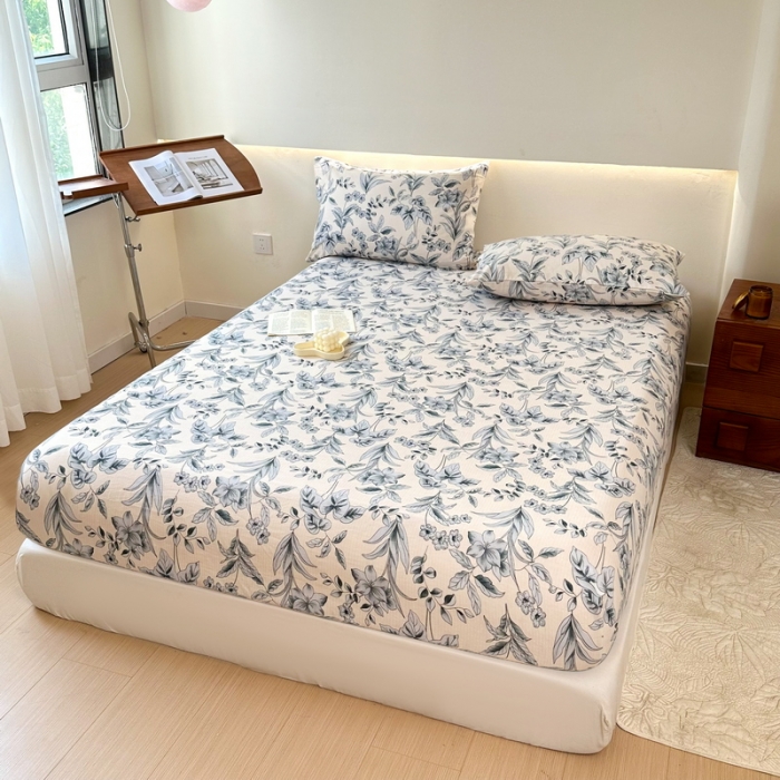 91家纺网 家纺一手货源 找家纺 火星时代 2023新款A类床笠罩棉小竺棉床笠保护套纯色床罩床垫罩床套 青花瓷