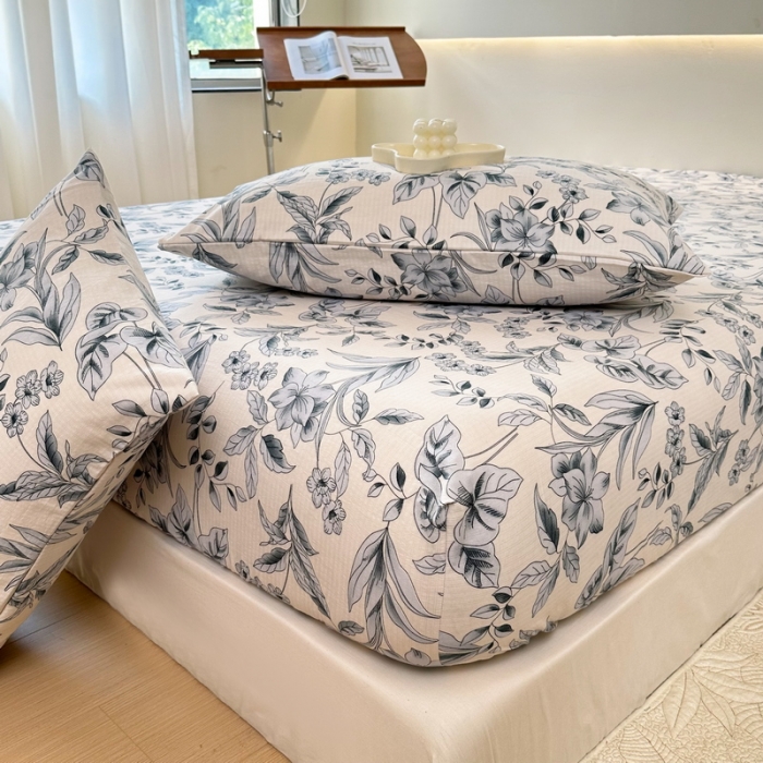 91家纺网 家纺一手货源 找家纺 火星时代 2023新款A类床笠罩棉小竺棉床笠保护套纯色床罩床垫罩床套 青花瓷